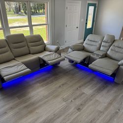FREE DELIVERY 🚚 AND INSTALLATION – BRAND NEW 🆕 GRAY LEATHER POWER RECLINING SOFA & LOVE SEAT