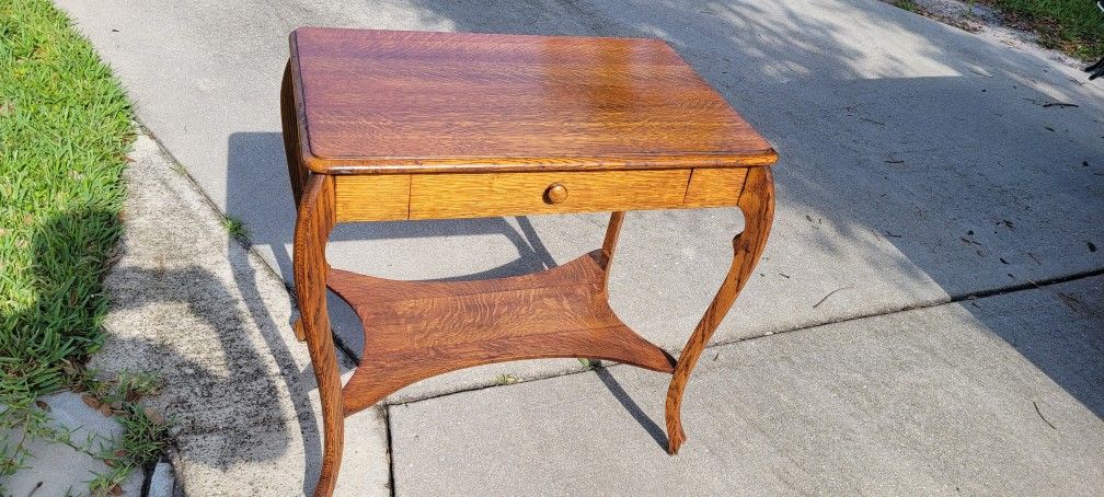 Antique Victorian Style Quart Sawn Tiger Oak Library Table