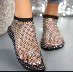 Rhinestone Fishnet Flat Sandals