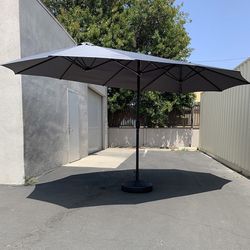 (New) $115 Large 15x9 FT Double Sided Umbrella with Weight Base set (Red/Gray color) 