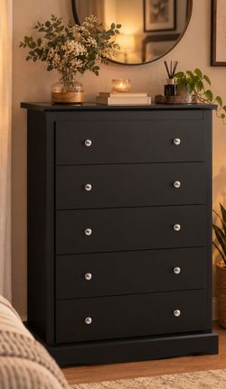 5 Drawer Tall Black Dresser