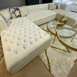 ♧ASK DISCOUNT COUPOn⭐PICK UP/DELIVERY sofa loveseat living room set sleeper couch recliner =
Jordan Neo Cream Velvet Double Chaise Sectional 