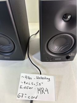 Edifier MR4 Powered Studio Monitor Speakers Pair Black Active Desktop Untested