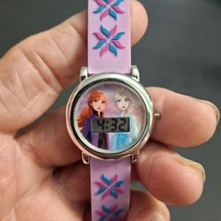 Disney Frozen 2 Kids Digital LCD Watch Featuring Characters Anna & Elsa Purple Silicone Strap Decorated W/Snowflake Graphics, By Accutime Watch Corp F