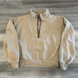 FEAR OF GOD ESSENTIALS Half Zip Pullover Sweatshirt Womens XL Brown Beige!!