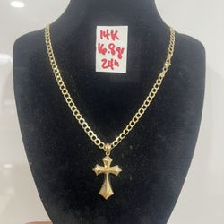 14K Solid Gold Chain and Pendant For Wedding 16.8Gr 24 Inches Long 