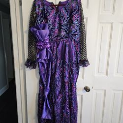 Stunning Purple Sequin Maxi Dress with Mesh Sleeves