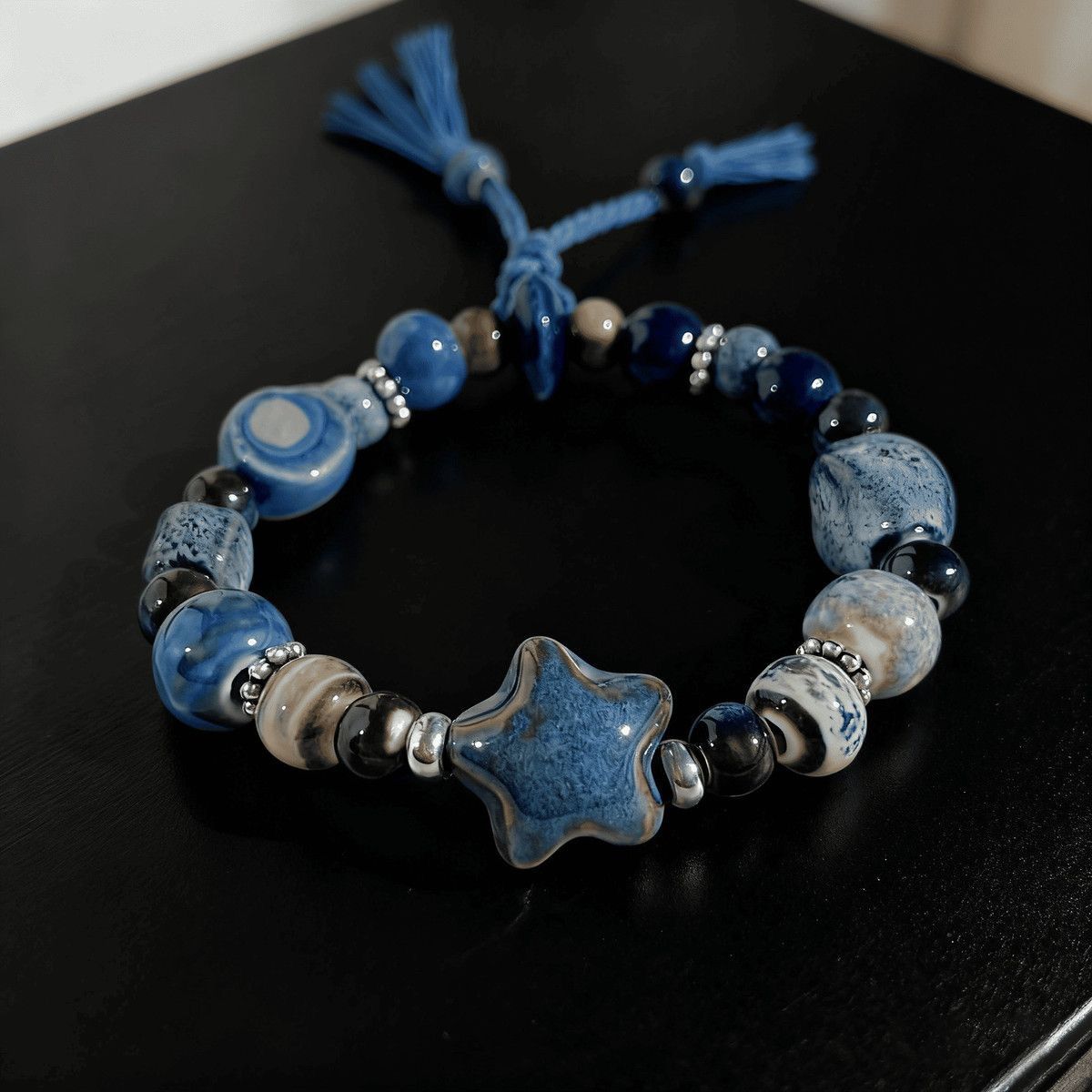 Handmade Ceramic Adjustable Bracelet, Glazed Beaded Bracelet,Simple Ethnic Style Hand Chain 