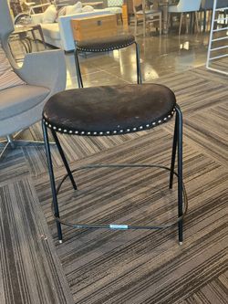 Pair of Modern CB2 Metal-Leg Cowhide Counter Stools