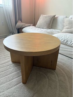 Pottery Barn: Modern Round Oak Coffee Table