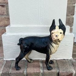 Vintag 1920s Hubley Antique Cast Iron Boston Terrier Bull Dog Door Stop Hubley