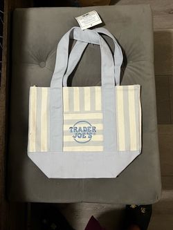 Blue stripped Trader Joe’s bags