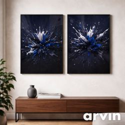 Royal Blue Burst Abstract Modern Framed Wall Art - 24x36 Print (Price Per Set)
