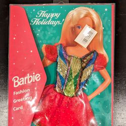 Barbie Fashion Greeting Card - Happy Holidays! Multicolor Red Festive Dress 1995 New Vintage Mattel 