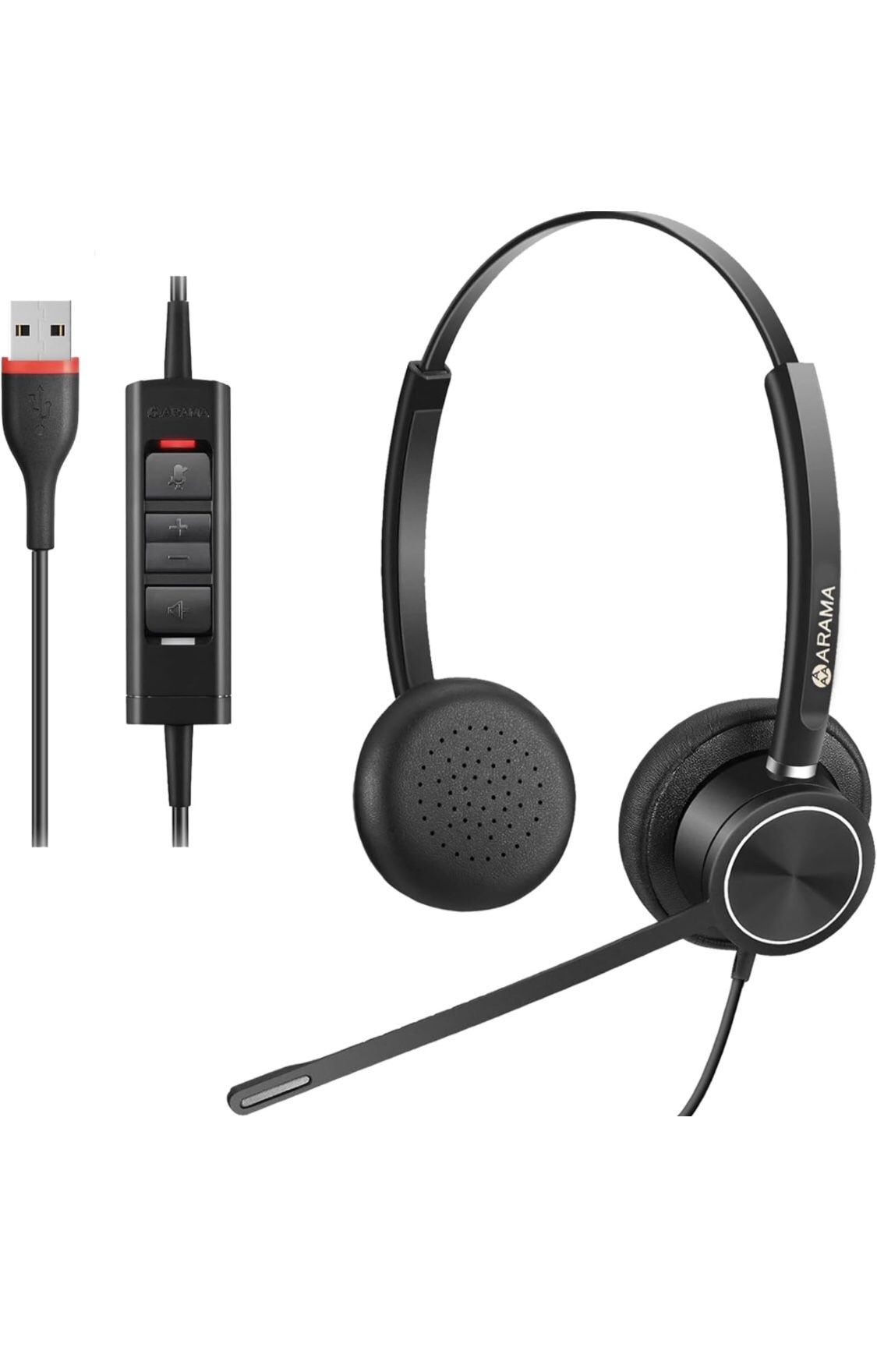 Arama 2024 Upgraded USB Headset with Microphone Noise Cancelling & in-line Controls, Computer Headset with Microphone for Laptop PC Home Office Online