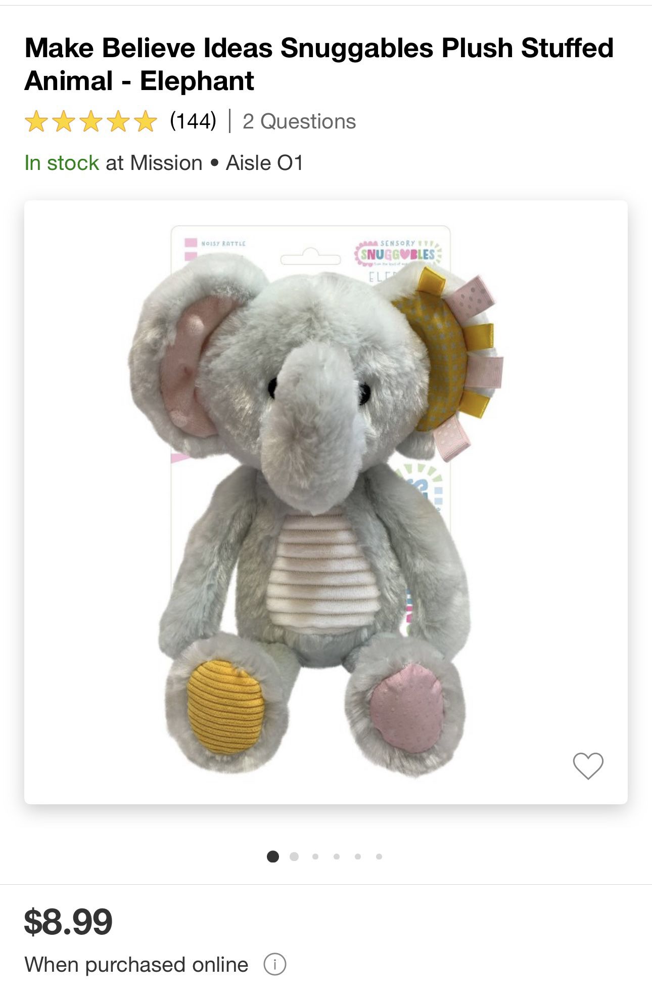 Snuggables Plush Stuffed Animal - Elephant