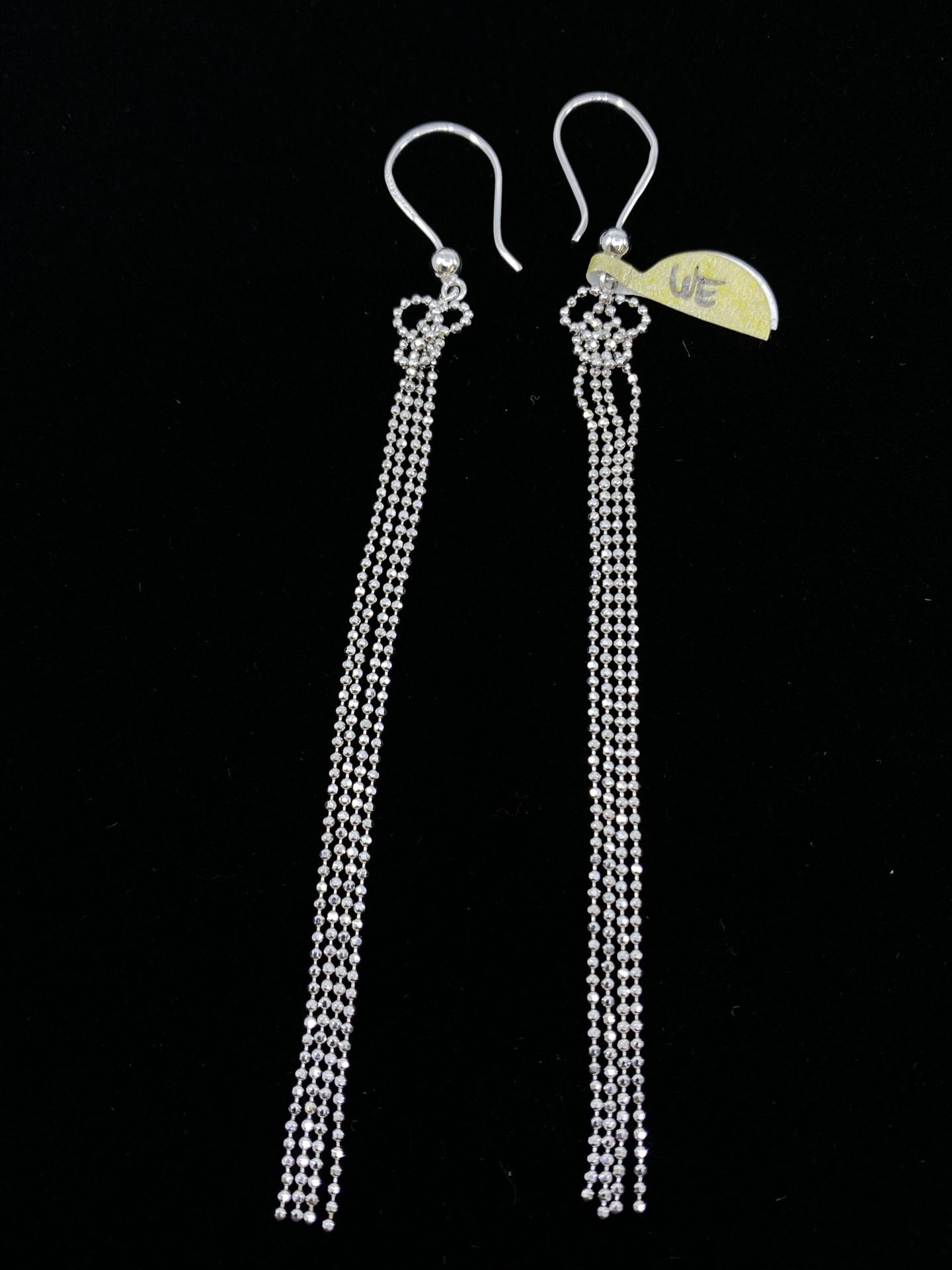 $350 White Gold Beaded Drop Dangling Earrings