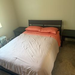 Queen Bed Set with Mattress & Two Nightstands