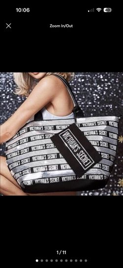 Victoria's Secret 2018 2 Piece Black Silver Sequin Weekender / Tote / Bag - BNWT