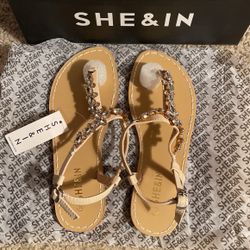 Jeweled/ Nude Thong Sandals 