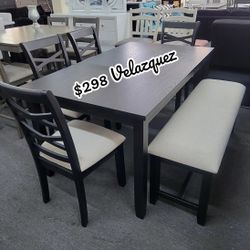 ✅️✅️6 pc  dining table set padded seat chairs and bench✅️✅️