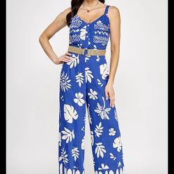 BORDER PRINTED SLEEVELESSock JUMPSUIT WITH POCKET new size S