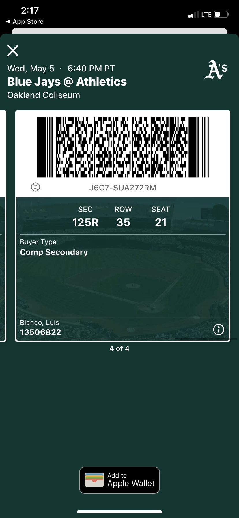 Oakland Athletics ticket May 5, 2021
