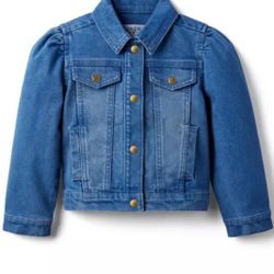 Girls Janie & Jack Blue Puff Sleeve Denim Jean Jacket size 7/8 - like new 