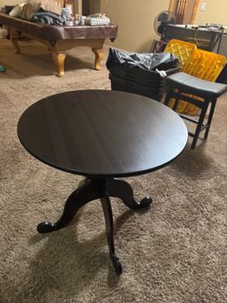 Round Black Wood Accent Table