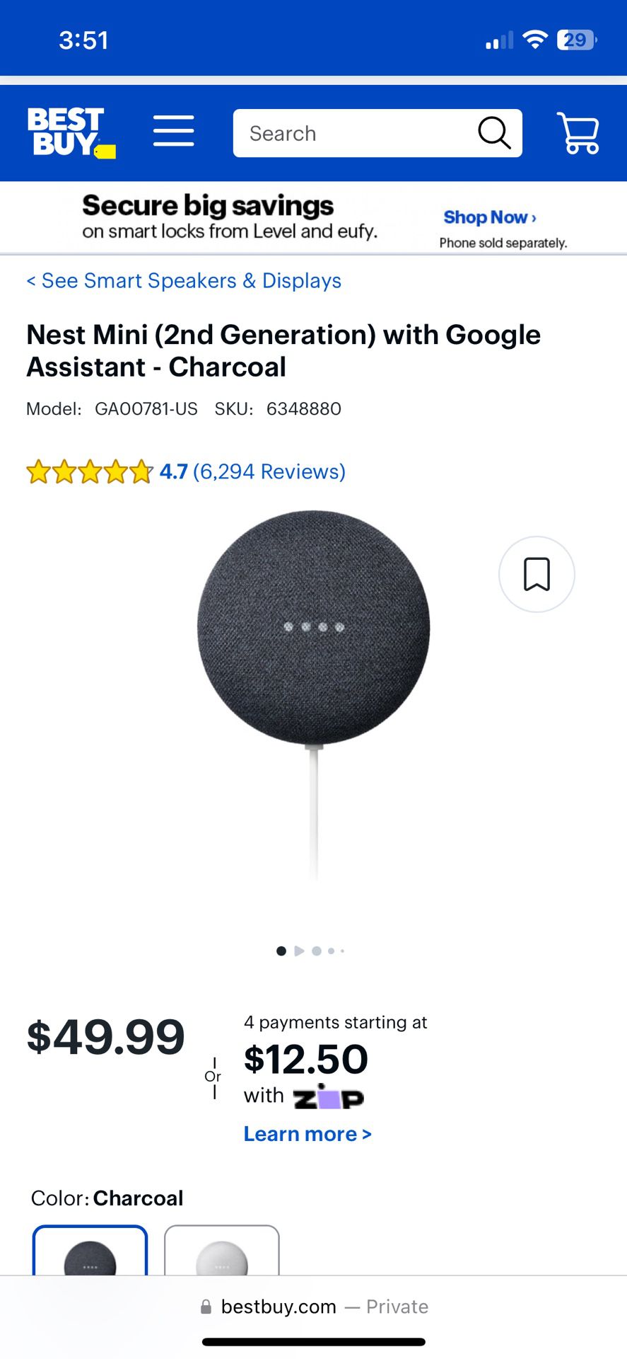 Nest Mini (2nd Generation) with Google Assistant - Charcoal