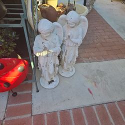 Pair Vintage Angel Concrete Staue