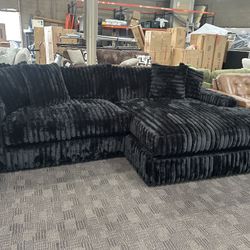 Huge Oversized Black Fluffy Couch 