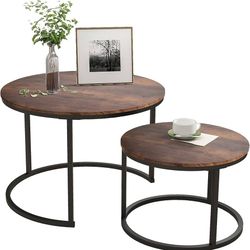 HOJINLINERO Round Coffee Table,Nesting Coffee Table Set of 2,Center Tables for Living Room,Office, Home Small Space,Stacking Side Tables,Sturdy and Ea