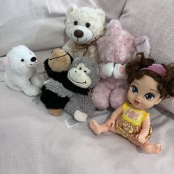 Stuffed Animals And Belle Doll