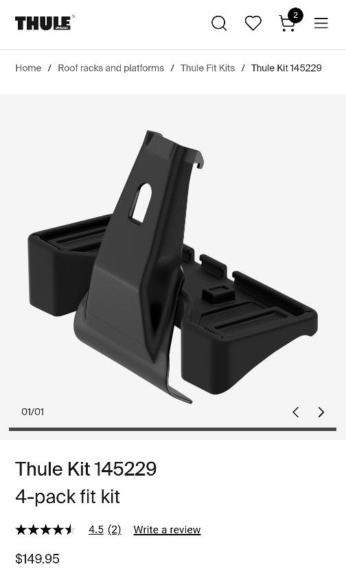 Thule Evo Clamp Fit Kit 145229 for 2020+ Hyundai Sonata