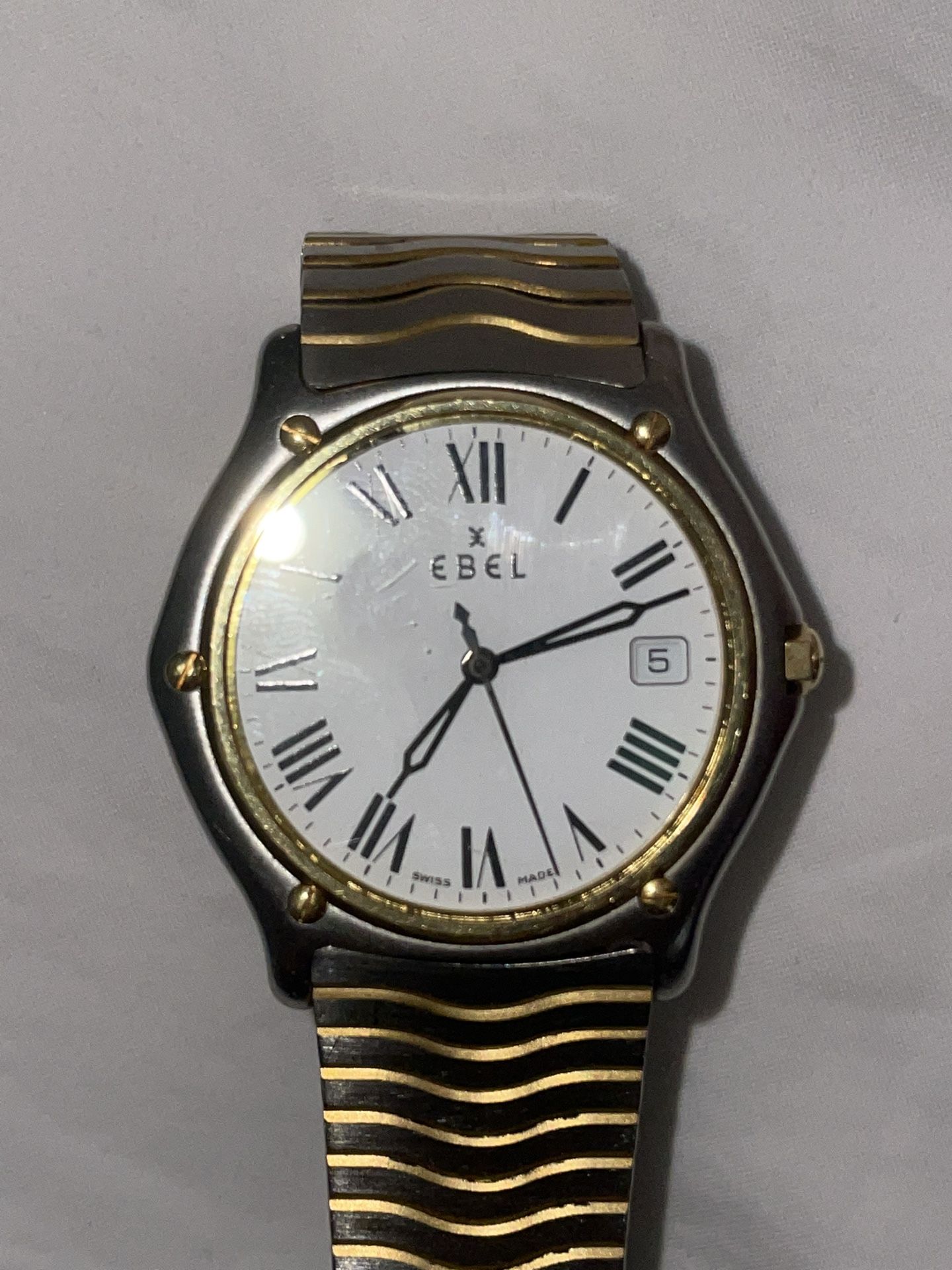 Mens Stainless Steel Case 18K Gold Bezel Swiss Ebel Watch