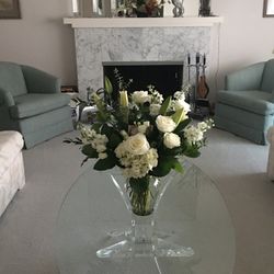 Vintage Postmodern 80s Lucite Base, Oval Beveled Glass, Top Coffee Table