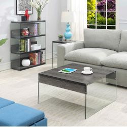 Soho Modern Brand New Tempered Glass and Weathered Gray Wooden Coffee Table