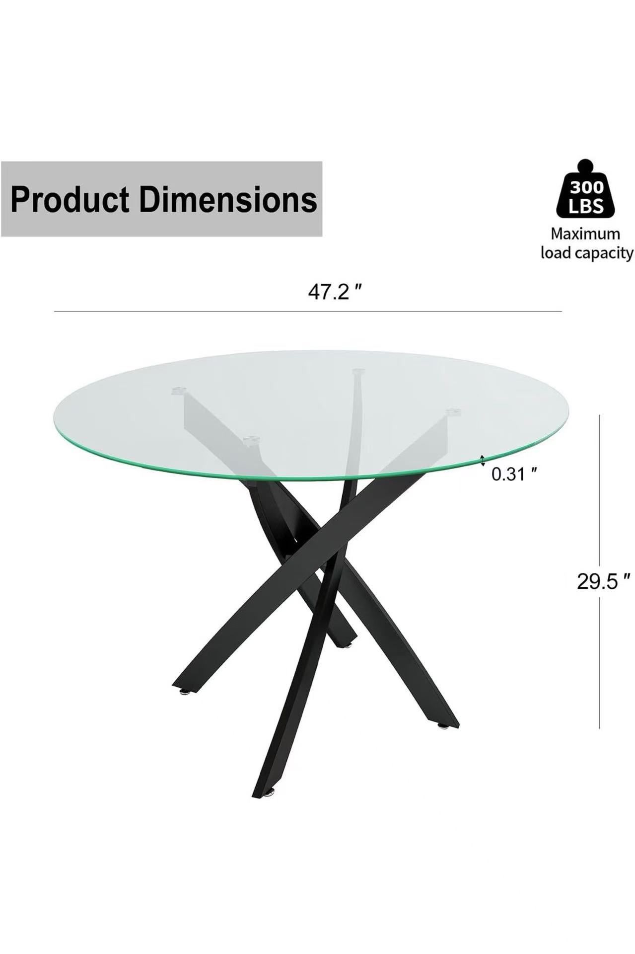 🔥On sale 🔥yeag 47 Inch Round Glass Dining Table for 4, Circle Dinner Table with Clear Tempered Glass Top & Black Metal Legs, Dinette Kitchen Table f