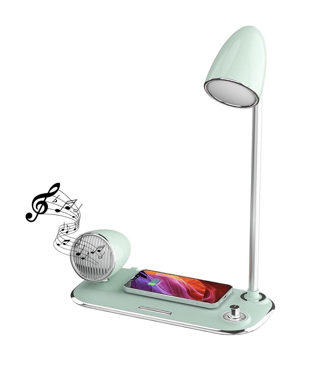 Desk Lamp 3 in 1 with 15 W Wireless Charger, COLSUR Bluetooth Speaker with Table Lamp, Bass and Retro Style, Music Night Light for Study, Home, Office