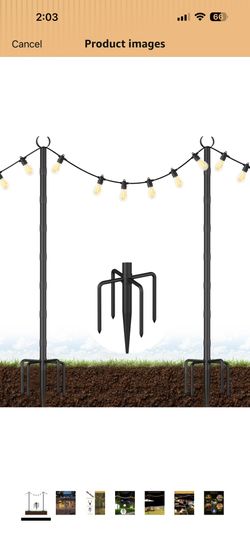 2 Pack 10Ft String Light Poles for Grass & Soil, Outdoor Light Stand with 5-Prong Fork Base, Heavy-Duty Metal Poles for Backyard, Garden & Patio Party