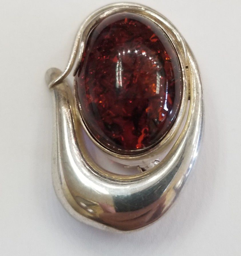 Sterling Silver and Amber Pin