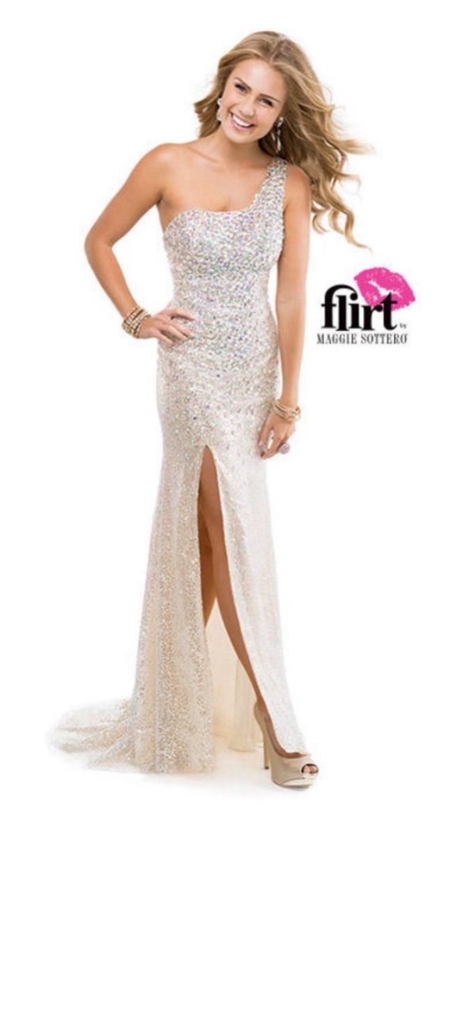 Flirt Prom by Maggie Sottero Evening Formal dress One Shoulder Beaded Size 6