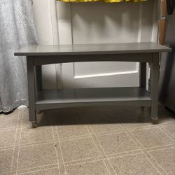 Gray Indoor Entryway Bench With Shelf On Wheels 