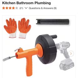 Drain Auger 25 ft. Pipe Snake Auto Feed Clog Remover with Drill Attachment Hose Gloves for Kitchen Bathroom Plumbing