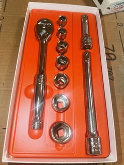 Snap On 3/8" Drive Socket Wrench Set 10 Piece Set Ratchet Sockets Extensions USA