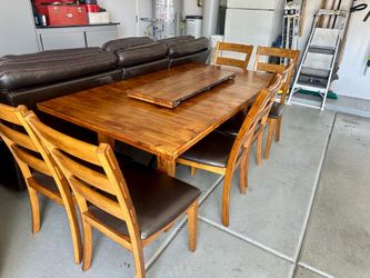 Dining Table Set – Seats 6– Solid Wood with Extension Leaf – Ex