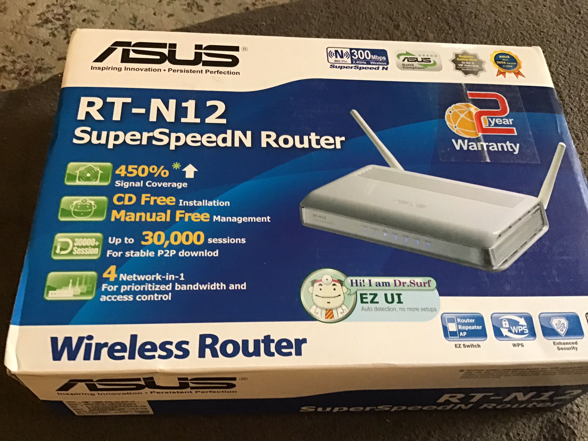 ASUS RT-N12 - Wireless router - 4-port switch - 802.11b/g/n (draft 2.0) - 2.4 GHz ASUS RT-N12 - wireless router - 802.11b/g/n (draft 2.0) - desktop