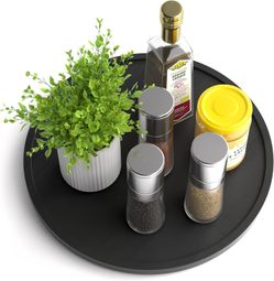 Lazy Susan Organizer Homerays 12 Inch Non-Skid Bamboo Rotating Spice Rack -Black