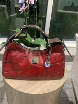 Auth Dooney And Bourke Red Leather Croc Bag Nice!